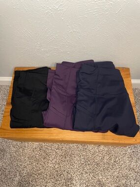 High-Waist Active Leggings Trio - Black, Plum, Navy